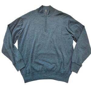 FootJoy Golf Sweater Mens Large L Blue 100% Wool 1/4 Zip Pullover Lined